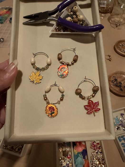 Autumn wine glass charms with maple leaf charms