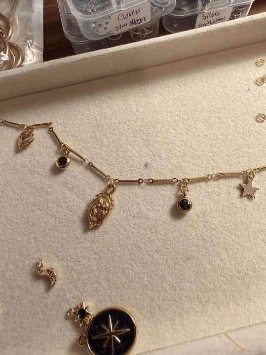 charm chain with heart, star and gemstone drops